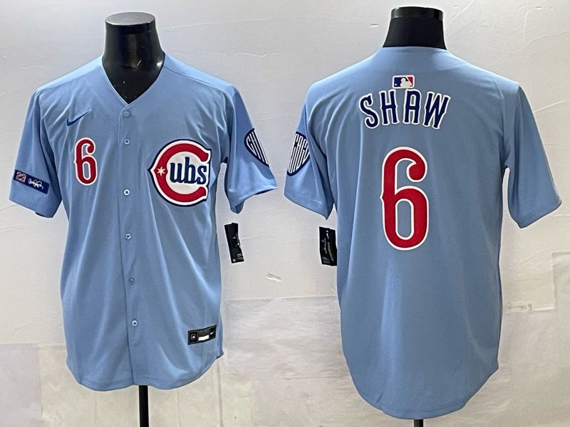 Men Chicago Cubs #6 Shaw Light blue Throwback Nike MLB 2025 jersey 01
